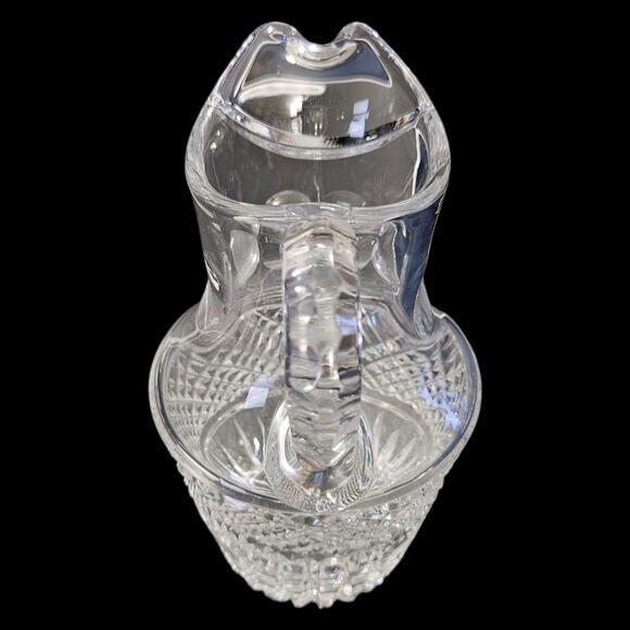 Vintage Cut Crystal Pitcher 7.5" Pressed Glass Diamond Fan Pattern Mid Century - Picture 4 of 8